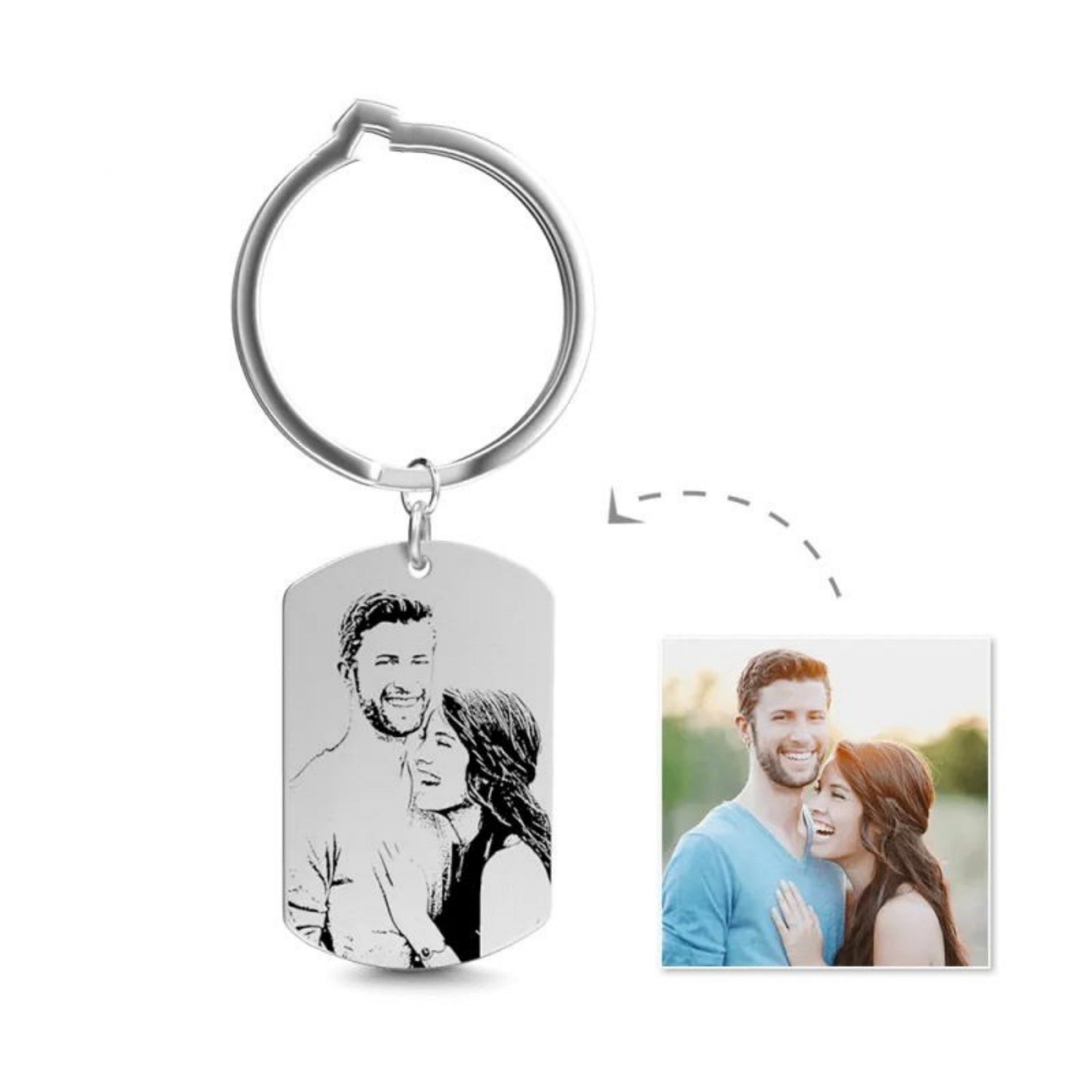 Llavero de plata de ley 925 con colgante personalizado de patrón fotográfico