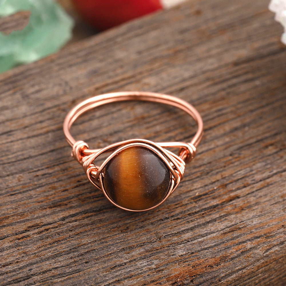 Anillo hecho a mano con una sola cuenta de piedra, joyería para damas