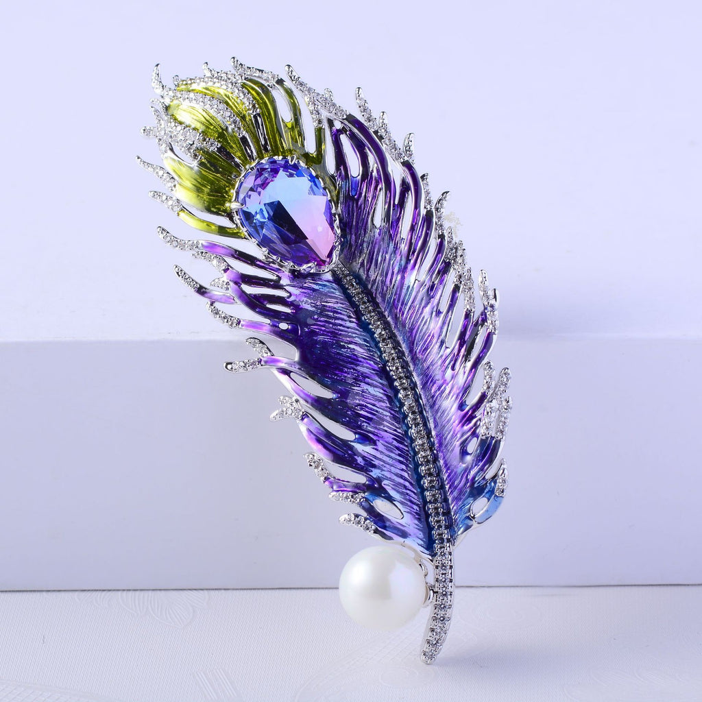 Broche de plumas con gota de aceite verde malaquita para ropa