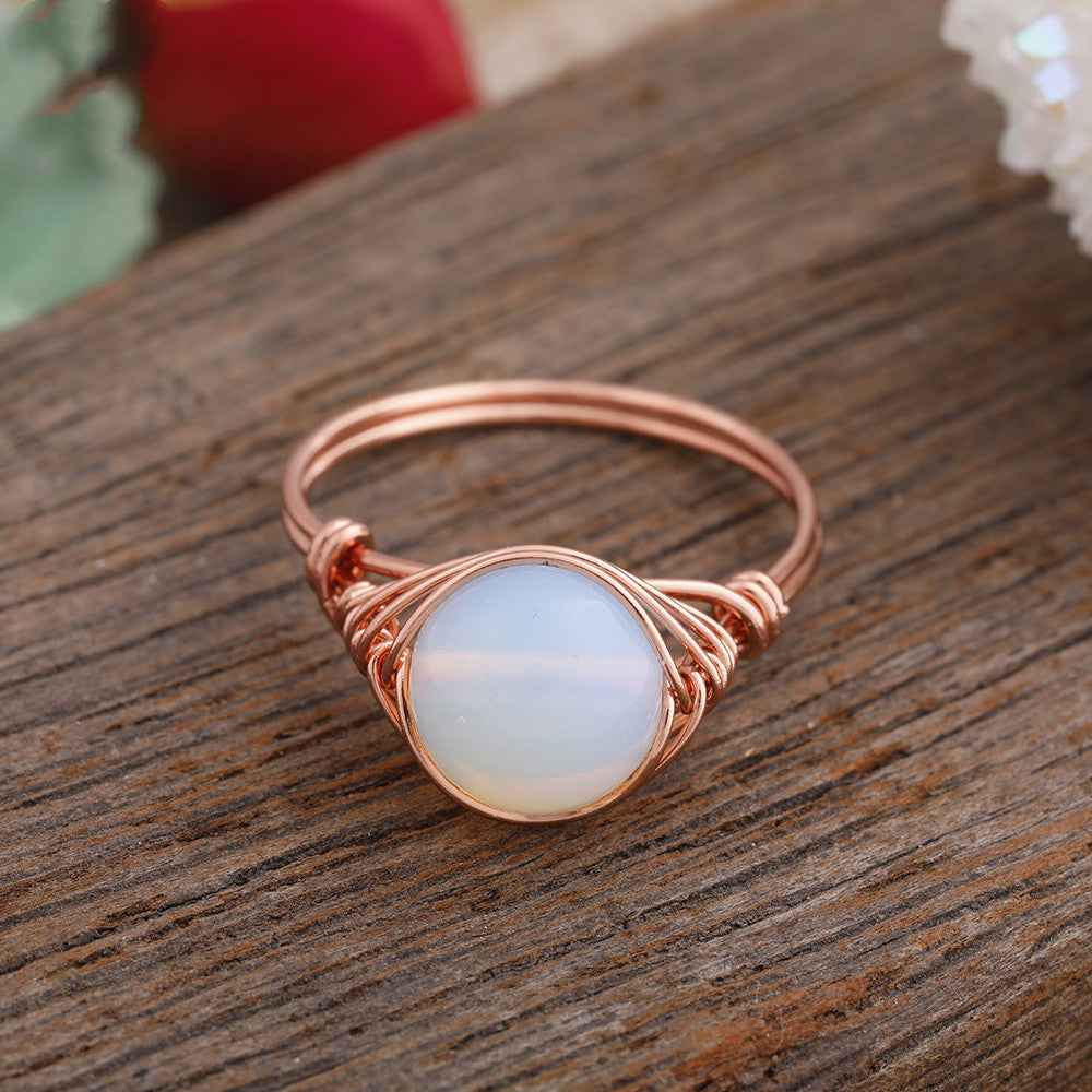 Anillo hecho a mano con una sola cuenta de piedra, joyería para damas