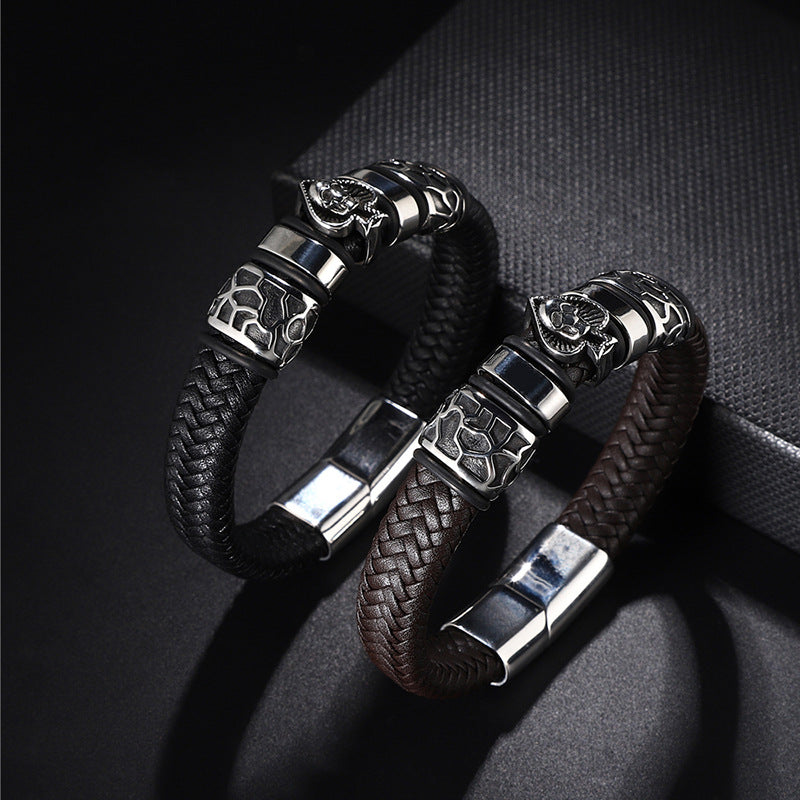 Edelstahl Charm Herren Lederarmband