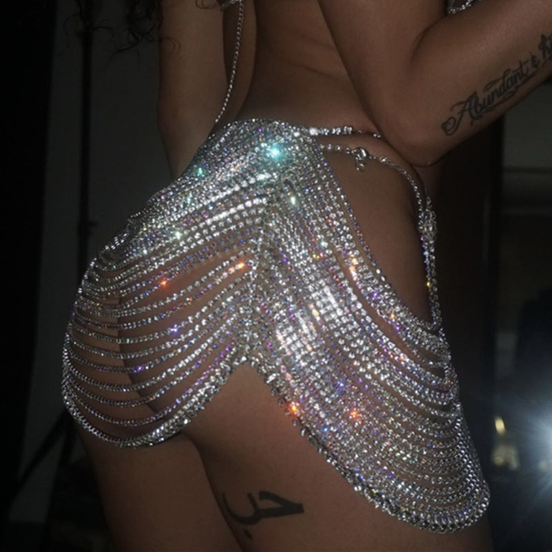 Cadena Corporal de diamantes de imitación multicapa brillante para discoteca