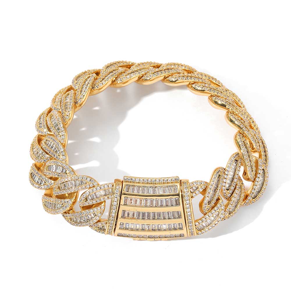 Hip Hop 15mm20mm Halskette Miami Schnalle Kubanische Kette Echt Vergoldet Armband