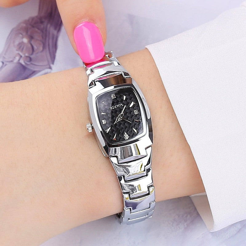 Reloj de cuarzo de acero de tungsteno impermeable para mujer