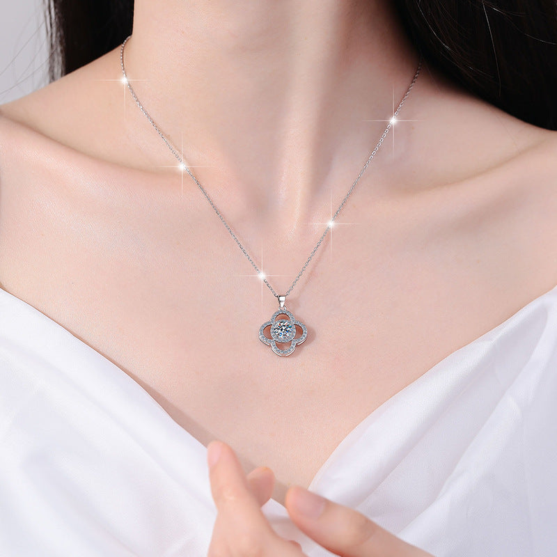 Damenmode Sterlingsilber Moissanit-Anhänger Halskette
