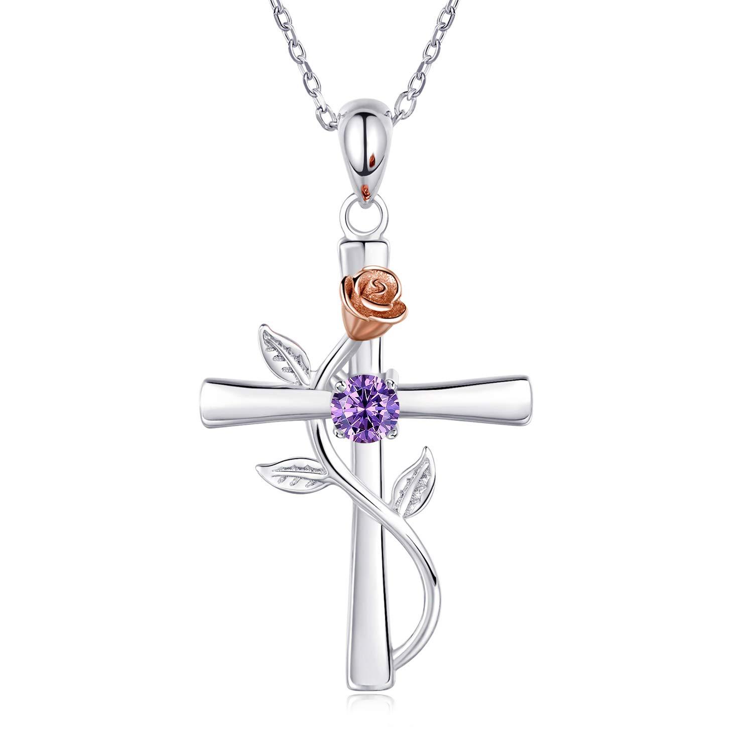 Rosenkreuz-Halskette mit Strass, modische Persönlichkeit, 12 Monats-Geburtsstein-Anhänger-Halskette für Valentinstag, Geburtstagsgeschenk