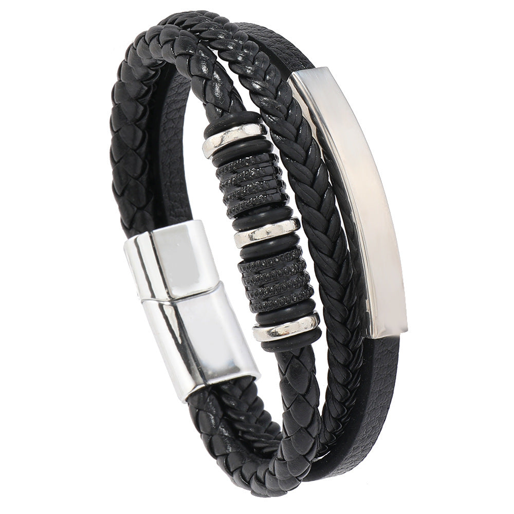 Fashion Men's Personality Magnetic Snap Leather Bracelet
