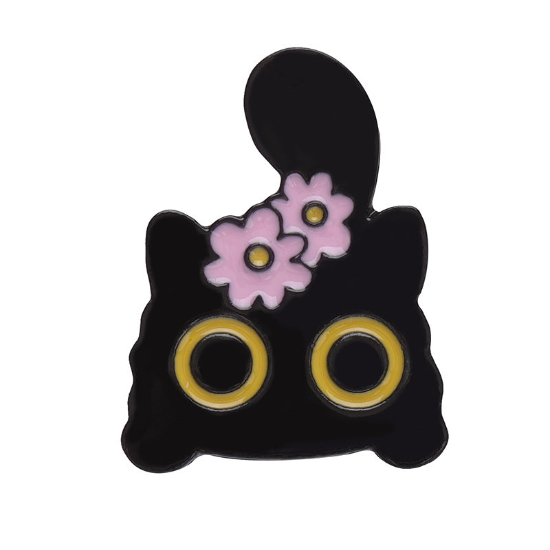 Cartoon Black Cat Blumen-Serie Niedlicher, modischer, vielseitiger Taschen-Kleidungs-Ornament-Anstecker