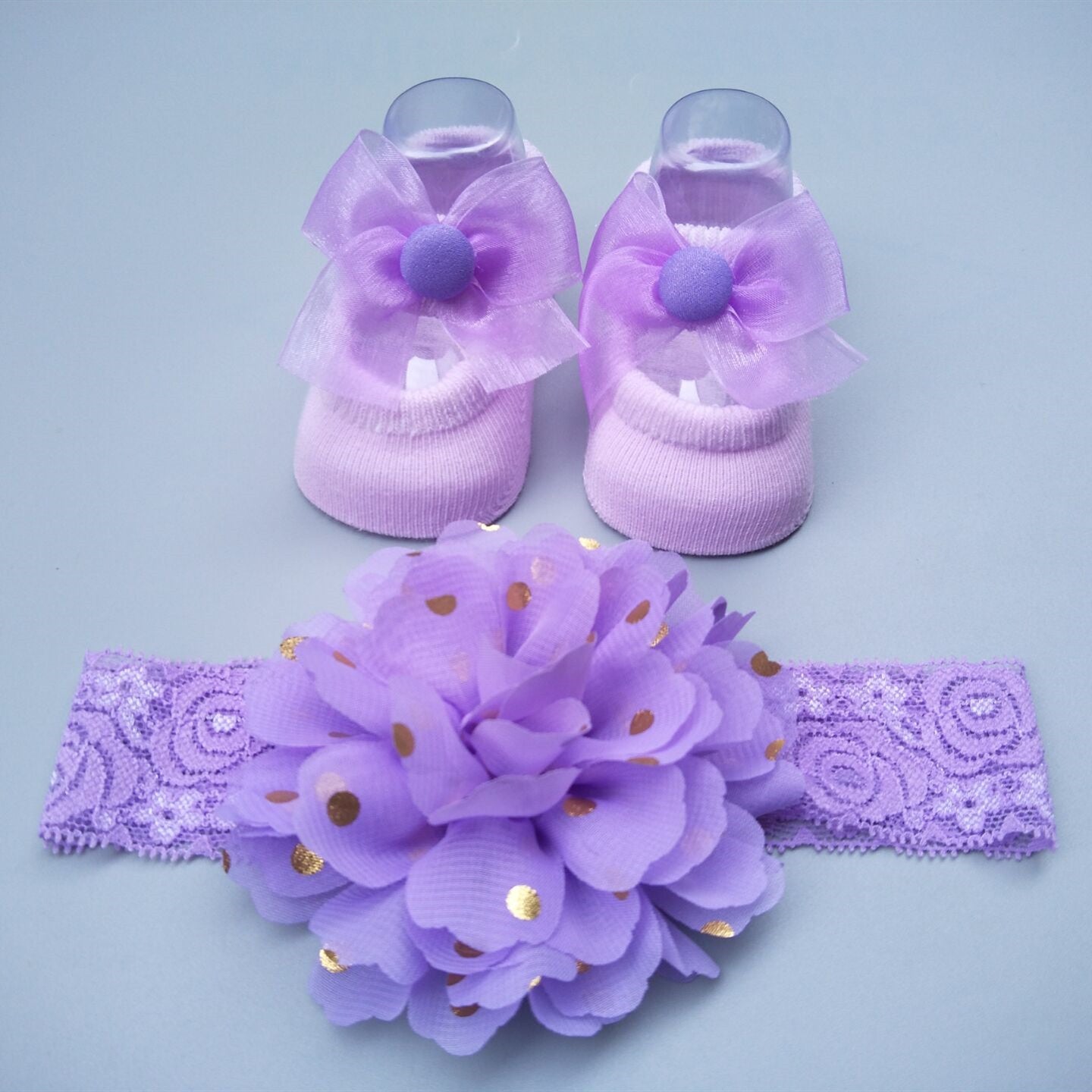 Caja de regalo de calcetines y diadema para bebé niña