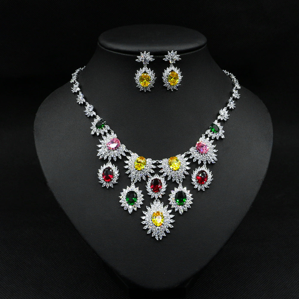 Schmuck Bunte Zirkon Ohrringe Halskette Set Braut Hochzeit Schmuck Accessoires