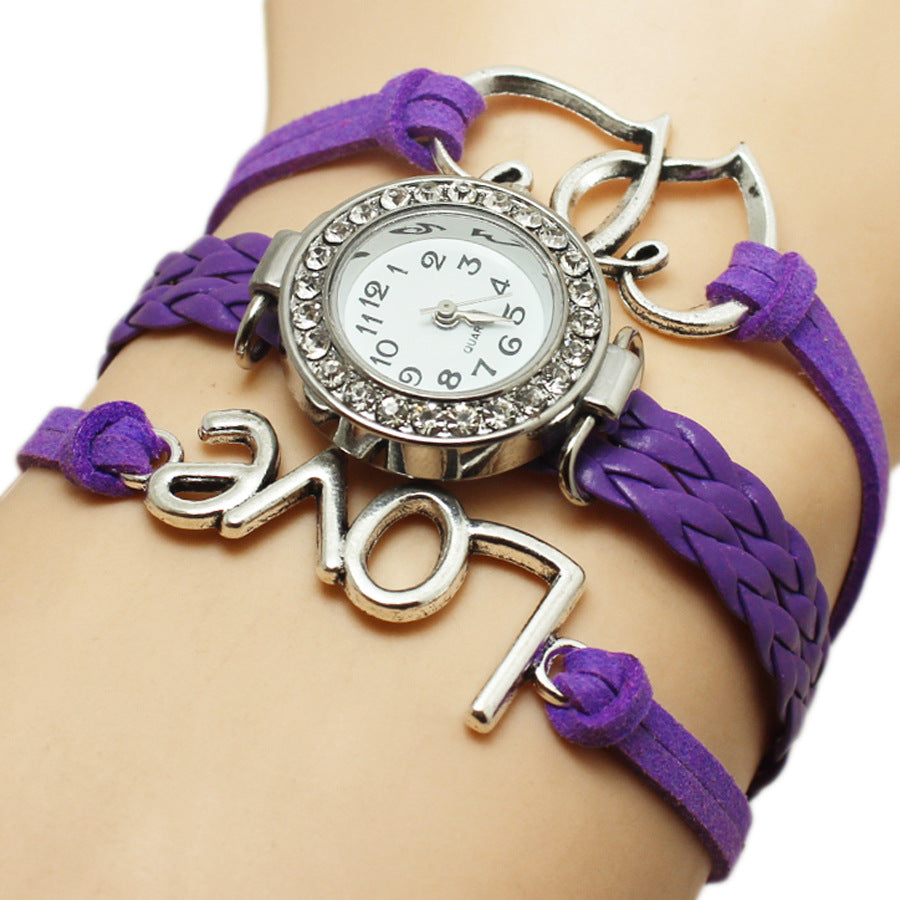 Legierung Liebe Doppelte Herzförmige Liebe Gewebte Mehrschichtige Uhr