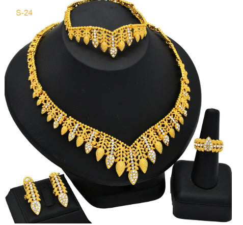 Traje de joyas de oro, collar, pulsera, pendientes y anillo de boda nupcial árabe