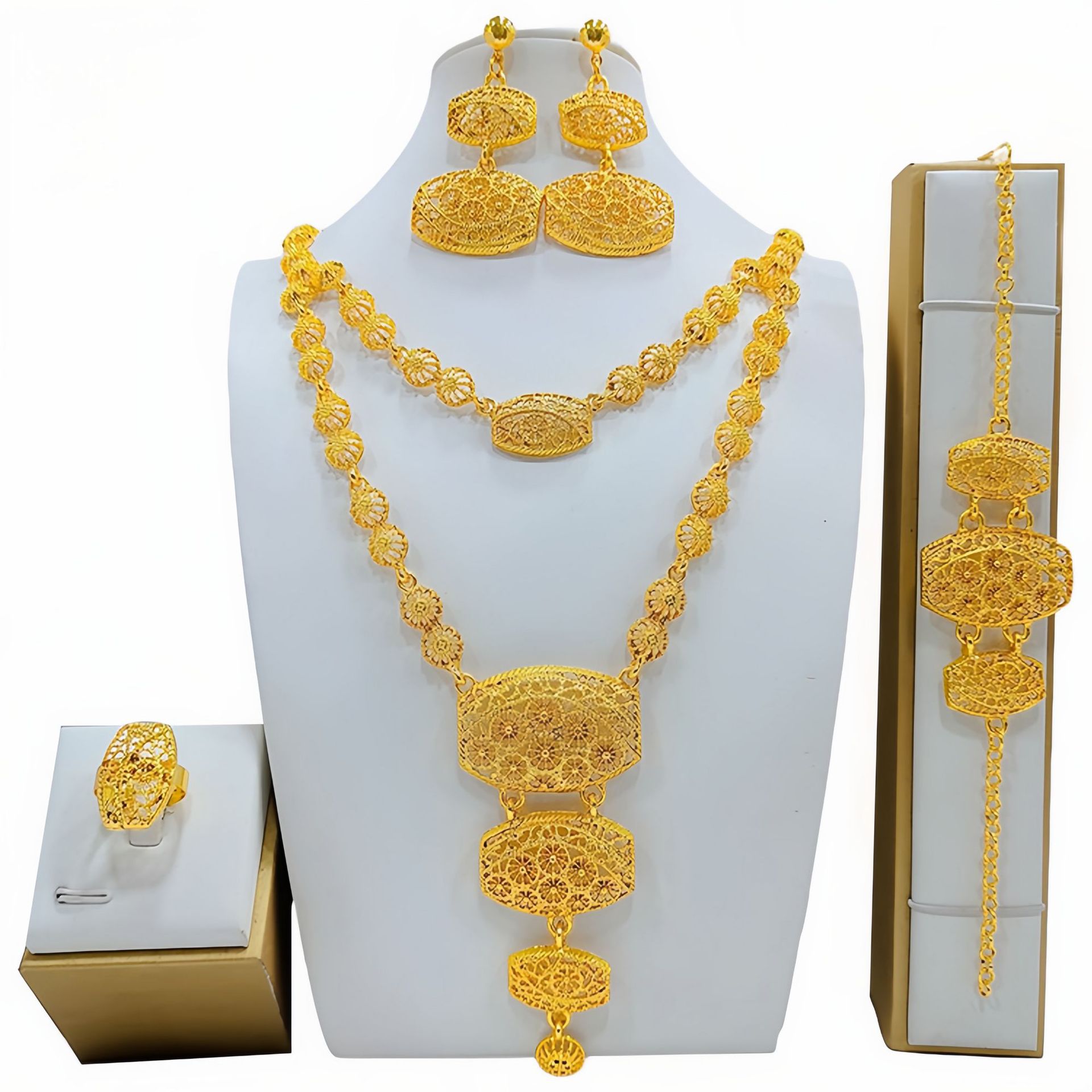 Fashion Women's Necklace Earring Ring Bracelet Suit