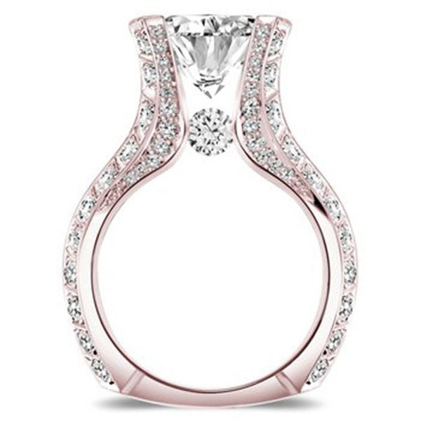 Anillo de compromiso ovalado de circón con baño de oro rosa