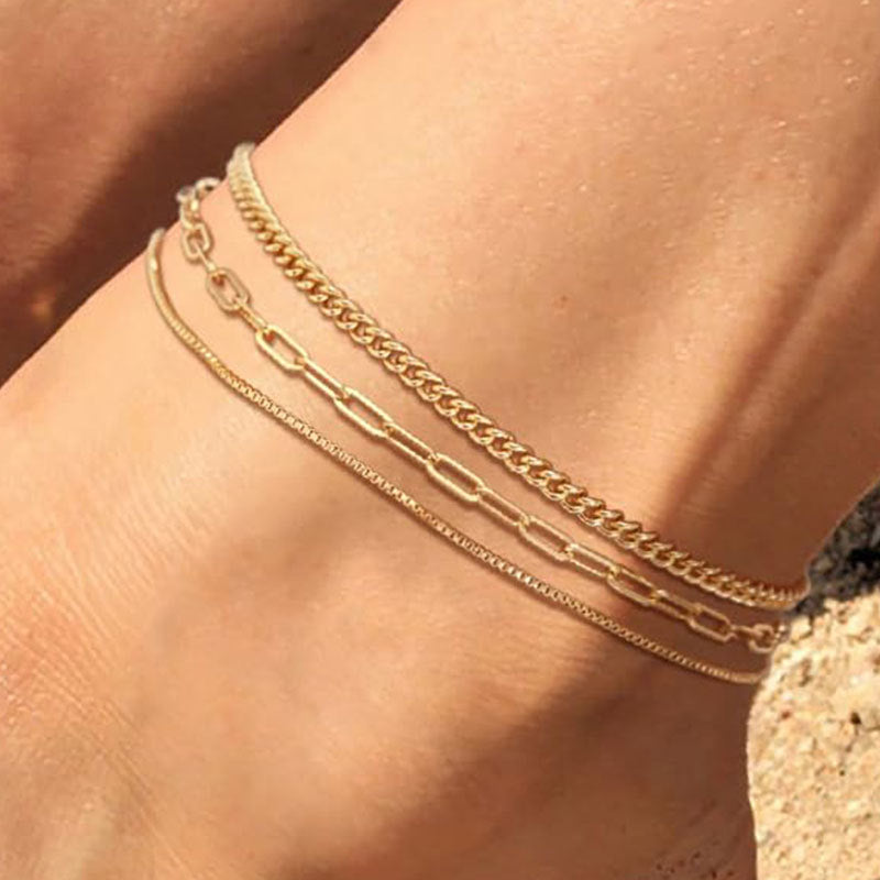 Strandfußschmuck 3-teilig Damen Retro Mehrlagig