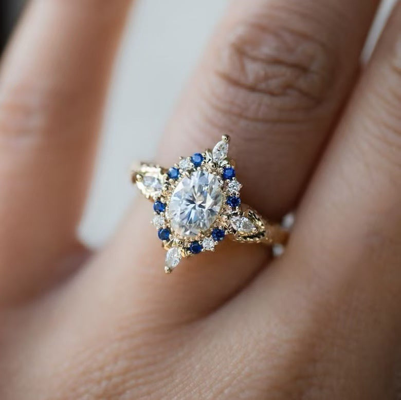 Anillo de moda para minorías, chapado en oro, con incrustaciones