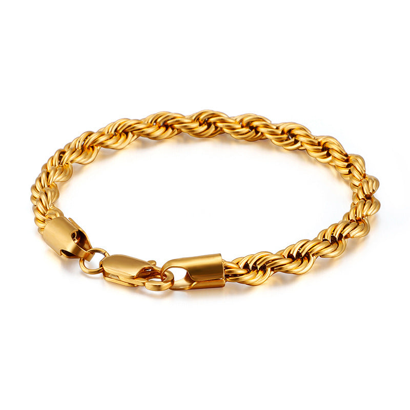 Pulsera de acero inoxidable con cadena trenzada de doble color dorado para hombres y mujeres