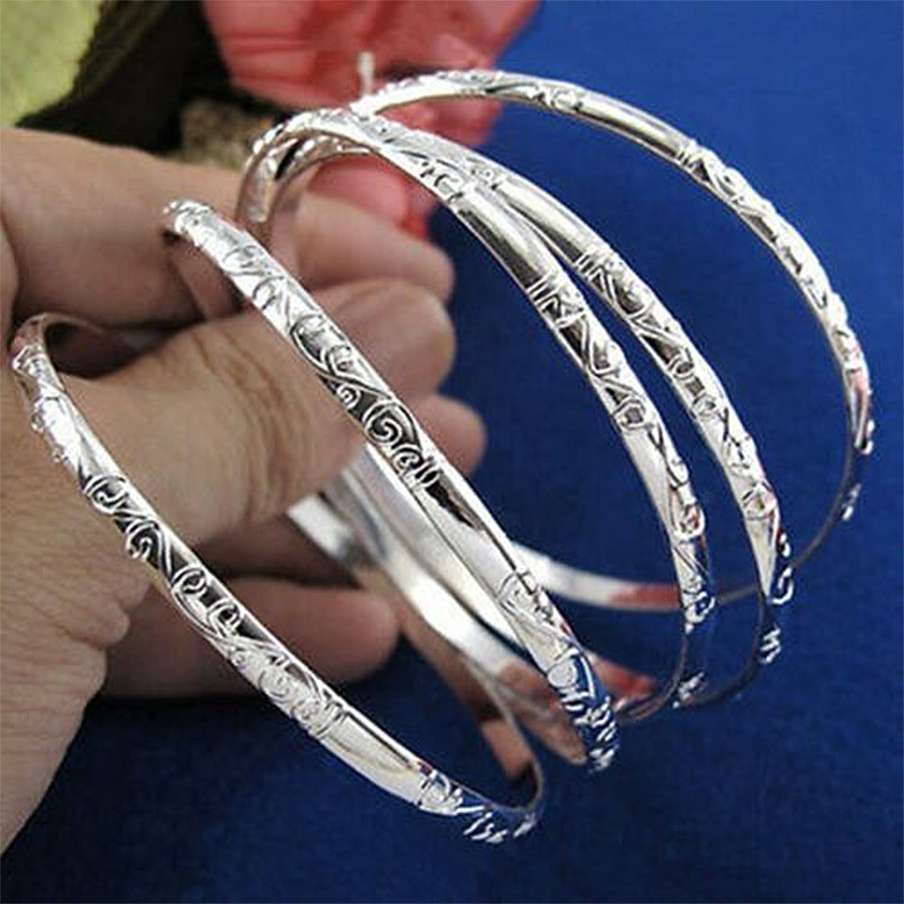 Geometric Circle Pattern Silver Bracelet Suit