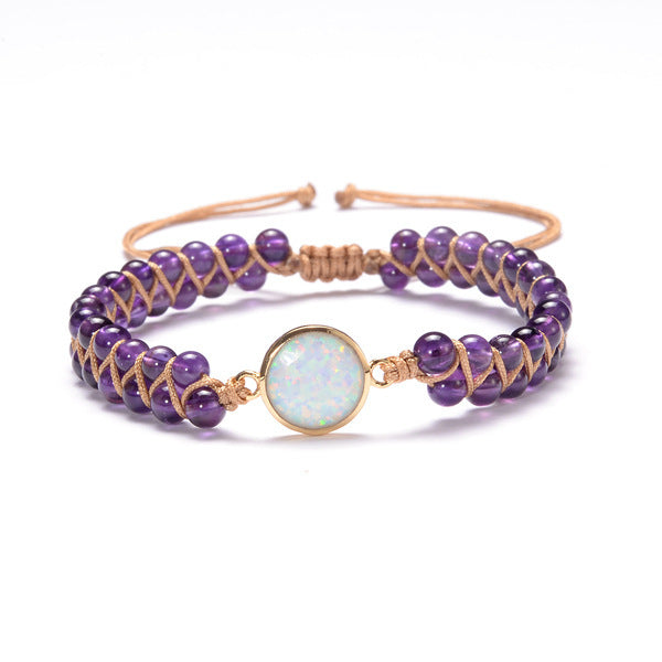 Pulseras de piedra envueltas para mujer, amatistas, ópalo, pulsera trenzada de cuerda, pulsera de la amistad de yoga, joyería bohemia