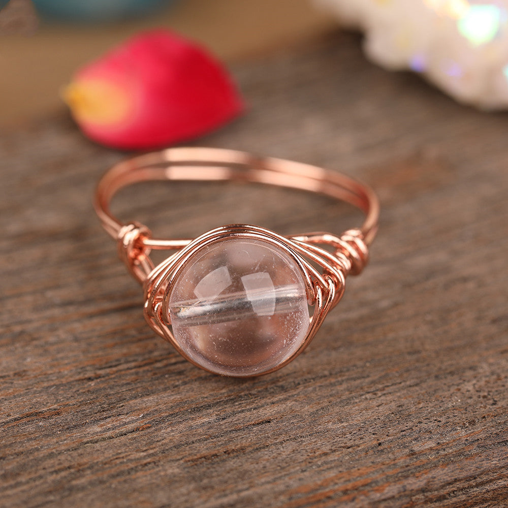 Anillo hecho a mano con una sola cuenta de piedra, joyería para damas