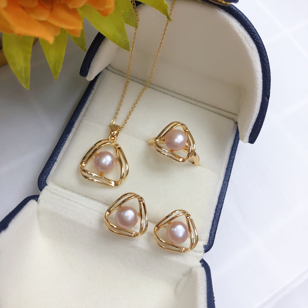 Schlichtes und Exquisites Süßwasserperlen-Collier-Set