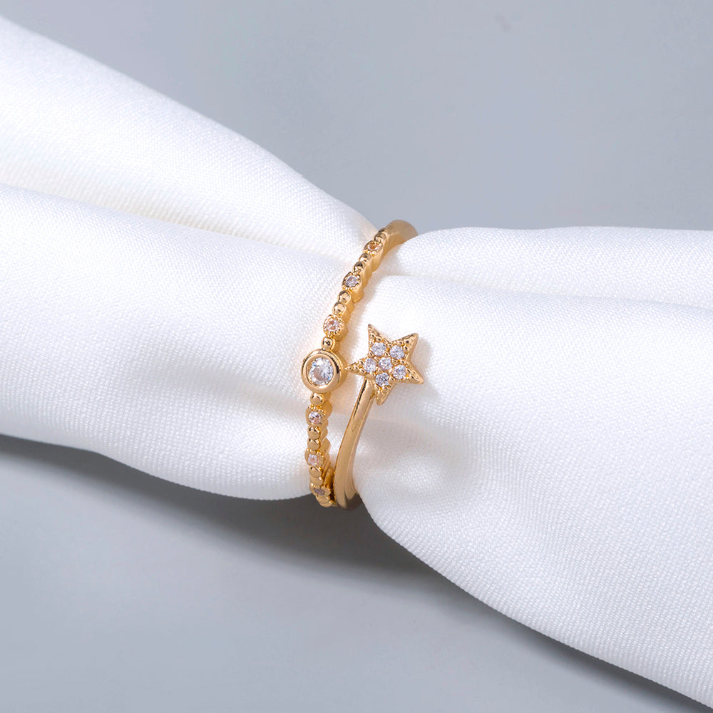 Vergoldeter Ring mit Mikro-Intarsien-Pentagramm für Damen