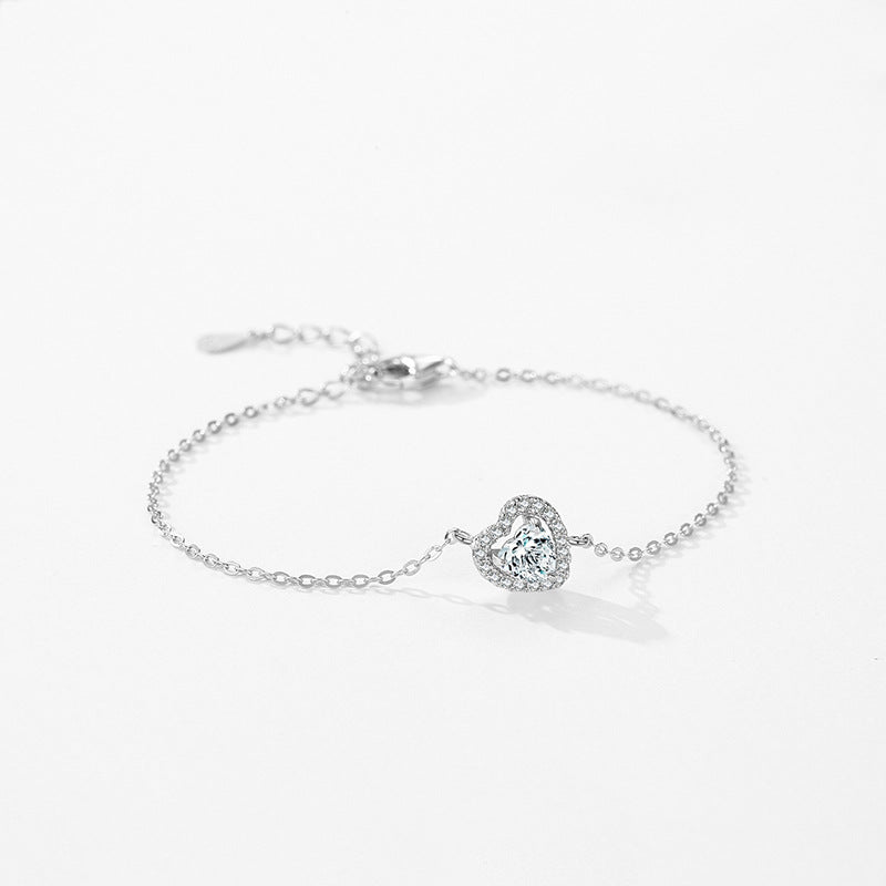 Pulsera Delgada de Plata de Ley 925 con Diamantes Artificiales y Diseño de Amor Romántico para Mujer