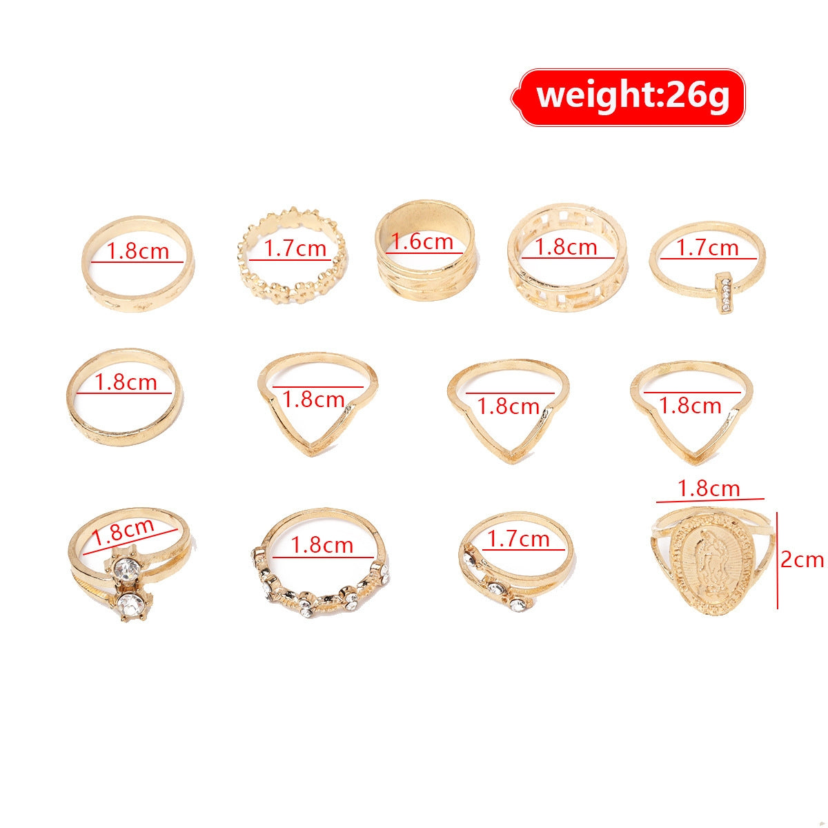 Englischer Virgin Diamantring-Set mit 13 Ringen