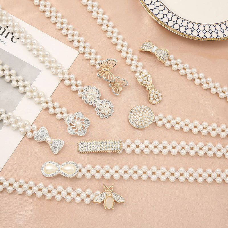 Joyería de moda para mujer, cadena de cintura con perlas blancas