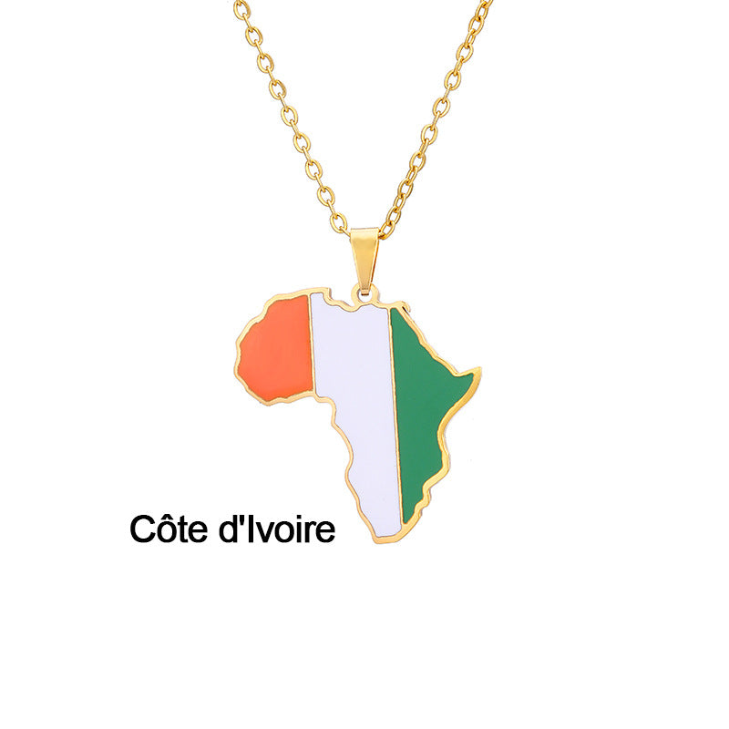 Collar con Colgante de Mapa de África Acero Inoxidable Joyería Ghana Nigeria