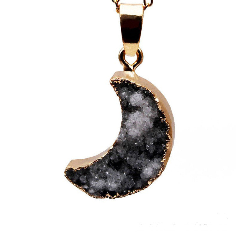 Collar con forma de luna de cuarzo de cristal curativo con baño electrolítico de 18k
