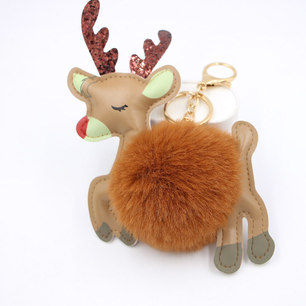 Llavero Colgante de Reno Navideño con Pompones para Bolsos