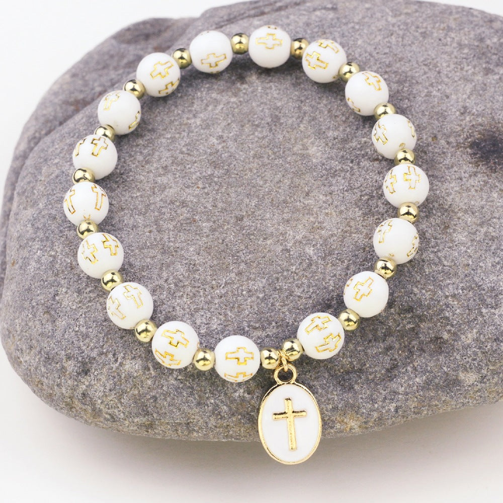 Oval Cross Pendant Bracelet For Women Baptism Prayer