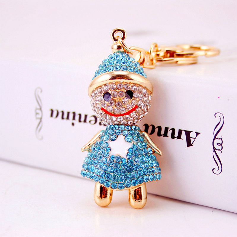 Regalos Artesanales Creativos Lindo Muñeco de Nieve Navideño con Llavero de Diamantes
