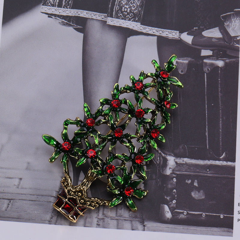 Broche de aleación con diseño de árbol de Navidad y goteo de aceite para ropa
