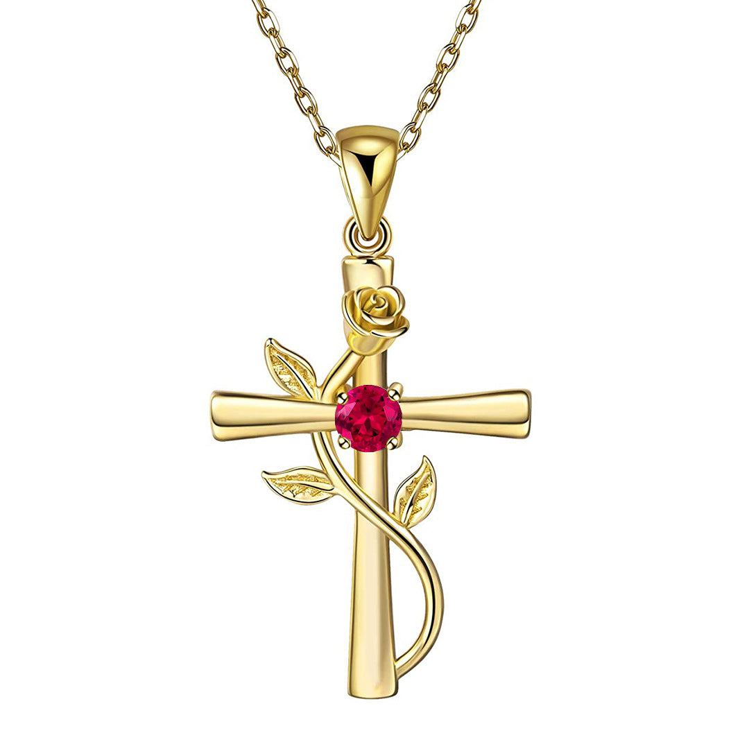 Rosenkreuz-Halskette mit Strass, modische Persönlichkeit, 12 Monats-Geburtsstein-Anhänger-Halskette für Valentinstag, Geburtstagsgeschenk