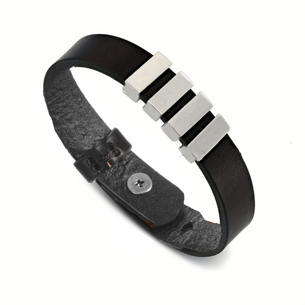 Pulsera con nombres familiares personalizada para hombres, brazalete de cuero con cuentas de acero inoxidable grabado, regalos para el Día del Padre