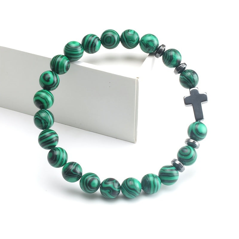 Kreuz-Glauben-Farbe Malachit-Perlenarmband