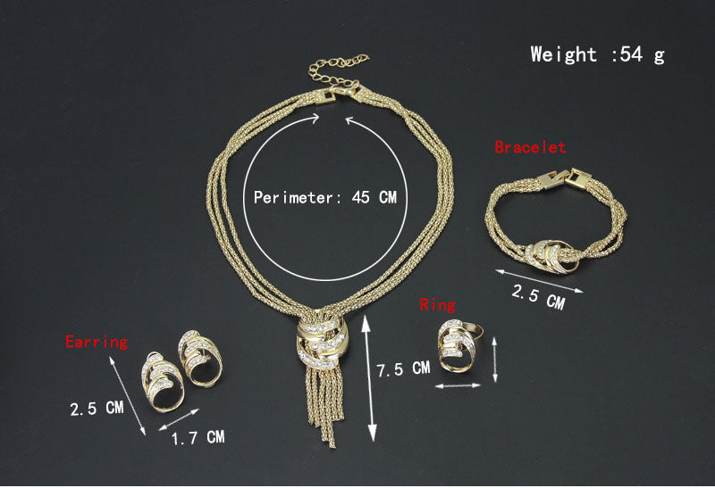 Modeschmuck-Set aus Halskette, Armband, Ohrringen und Ring