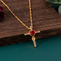 Mode Rose Blume Kreuz Halskette Gold Kristall Unendlichkeit Anka Anhänger Halsketten für Frauen Religiöser Schmuck