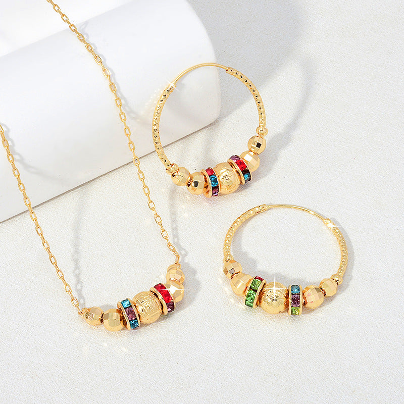 Bunter Perlen-Schmuck, lichtechtes Halsketten-Ohrring-Zweiteiler-Set