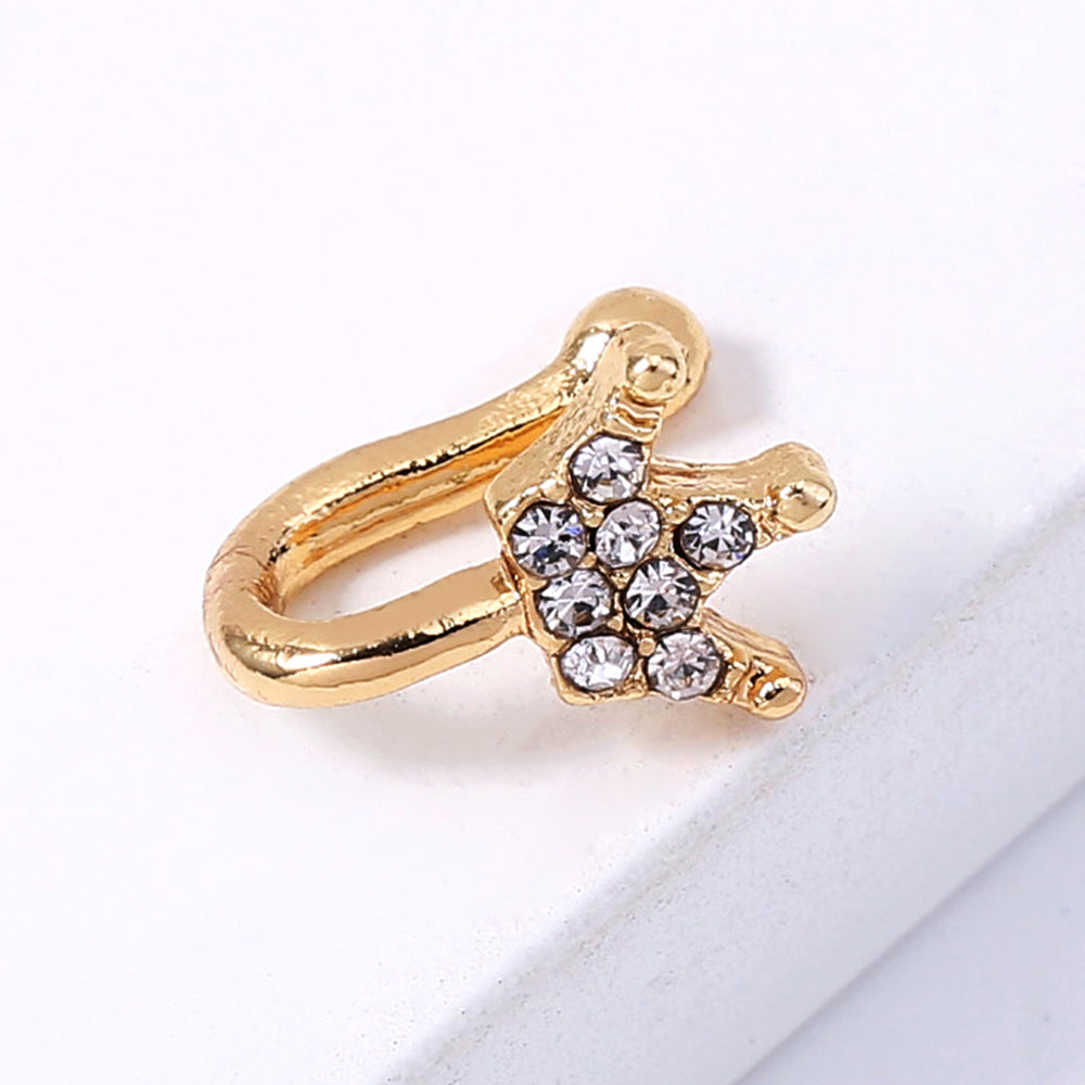 Anillo de nariz de diamantes de imitación dorados, anillo de nariz de diamantes de imitación de mini corona, clip de nariz de corona de perforación