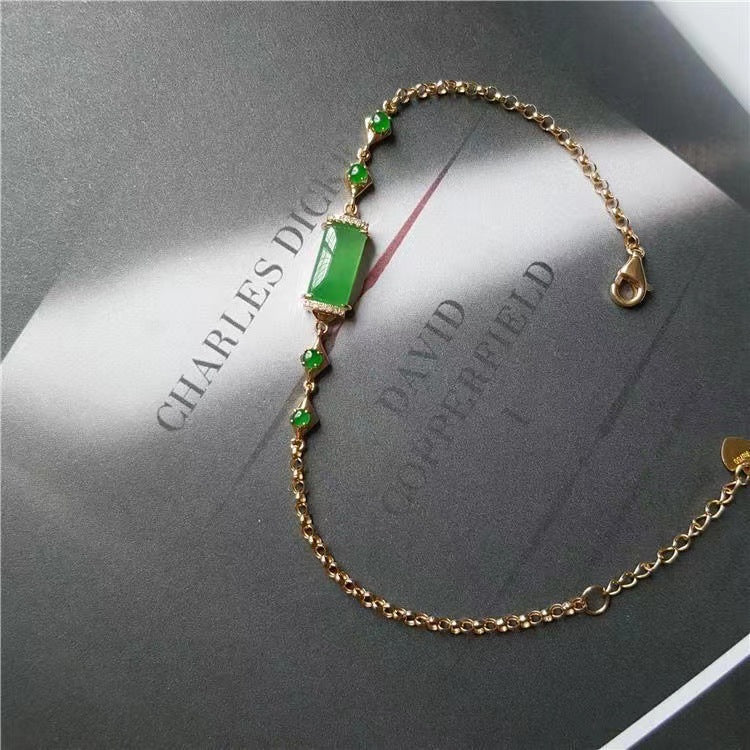 Pulsera de calcedonia, brazalete para mujer, tubo de jade verde Yang, a juego