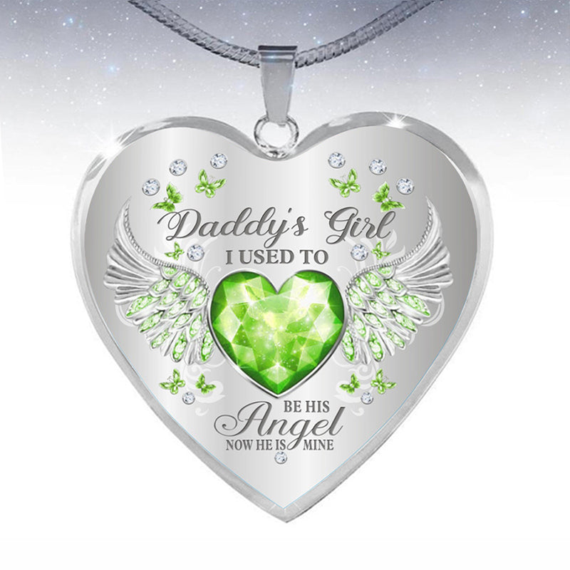 Collar de epoxy con colgante de corazón y alas de ángel con piedra de nacimiento de 12 colores