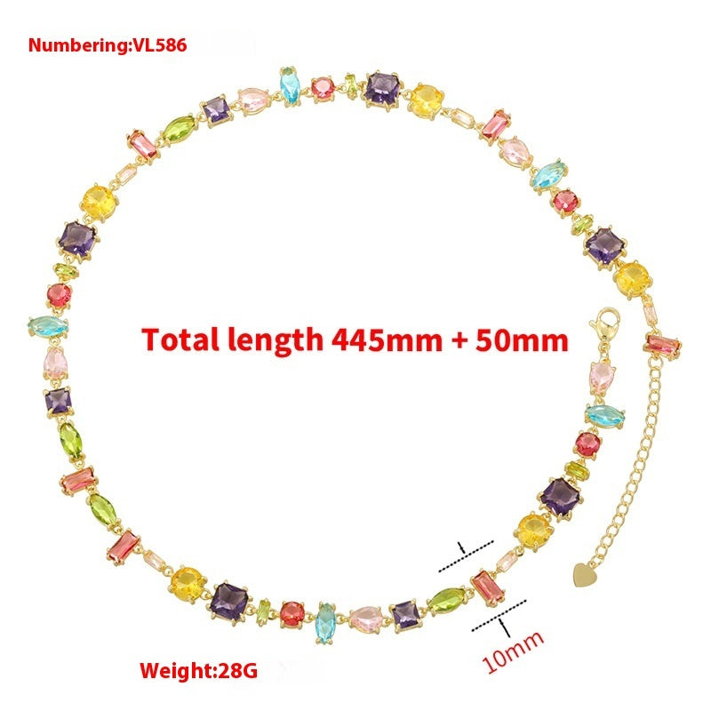 Cross-border Candy Color Special-shaped Zircon Stitching Bracelet Necklace