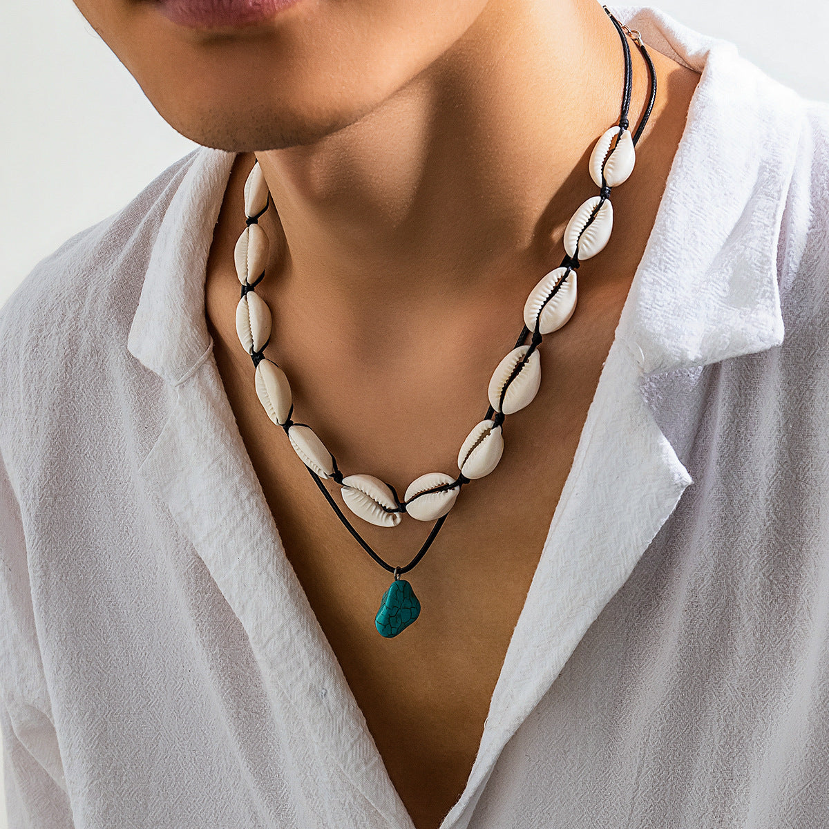 Muschelkette unregelmäßig Türkis Halskette für Herren Schlüsselbeinkette Schmuck