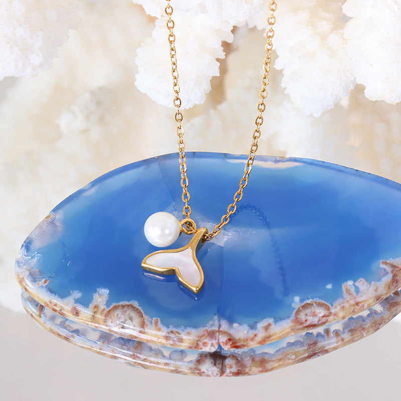 Mode Edle Schmuck Perlen Walflosse Cameo Muschel Charms Kette Halsreifen Anhänger Für Frauen