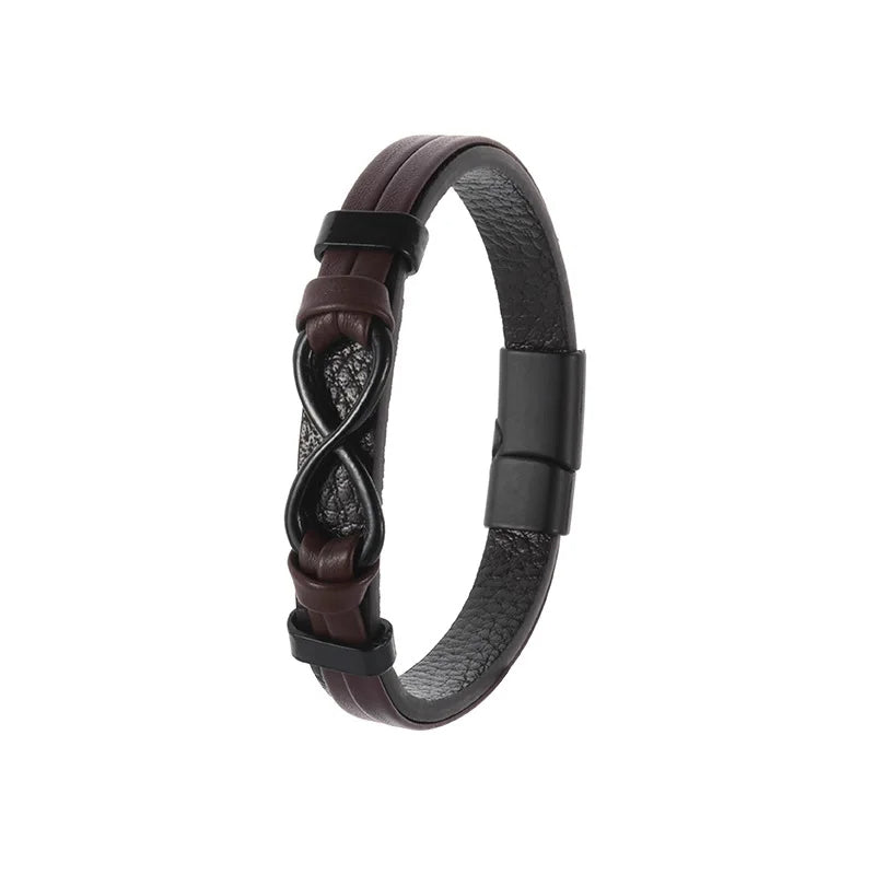 Pulsera de cuero y acero inoxidable, diseño popular para hombre