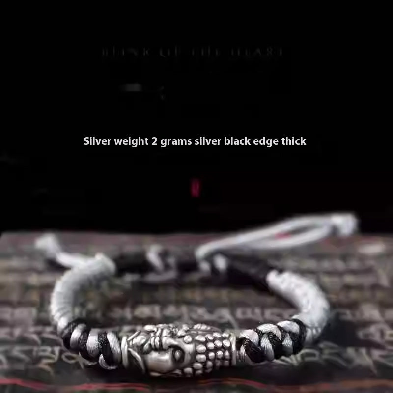 Pulsera de hombre de plata de ley con cuerda roja trenzada