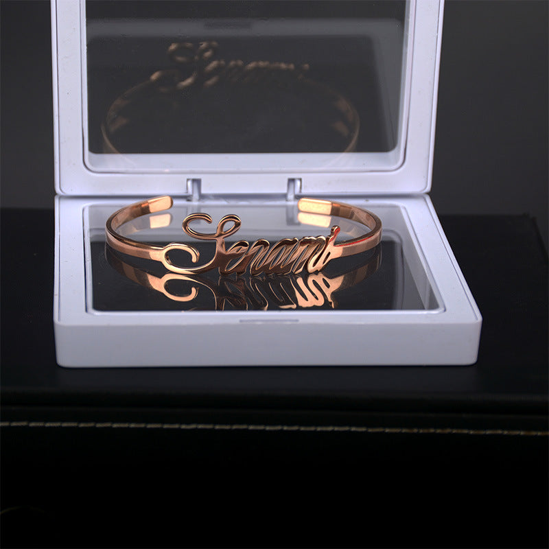 Titanium Steel Letter Hollow Opening Bracelet
